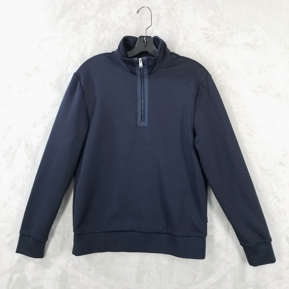 BOSS Sidney Quarter Zip Pullover Mens M Black Long Sleeve Mock Neck Sweater